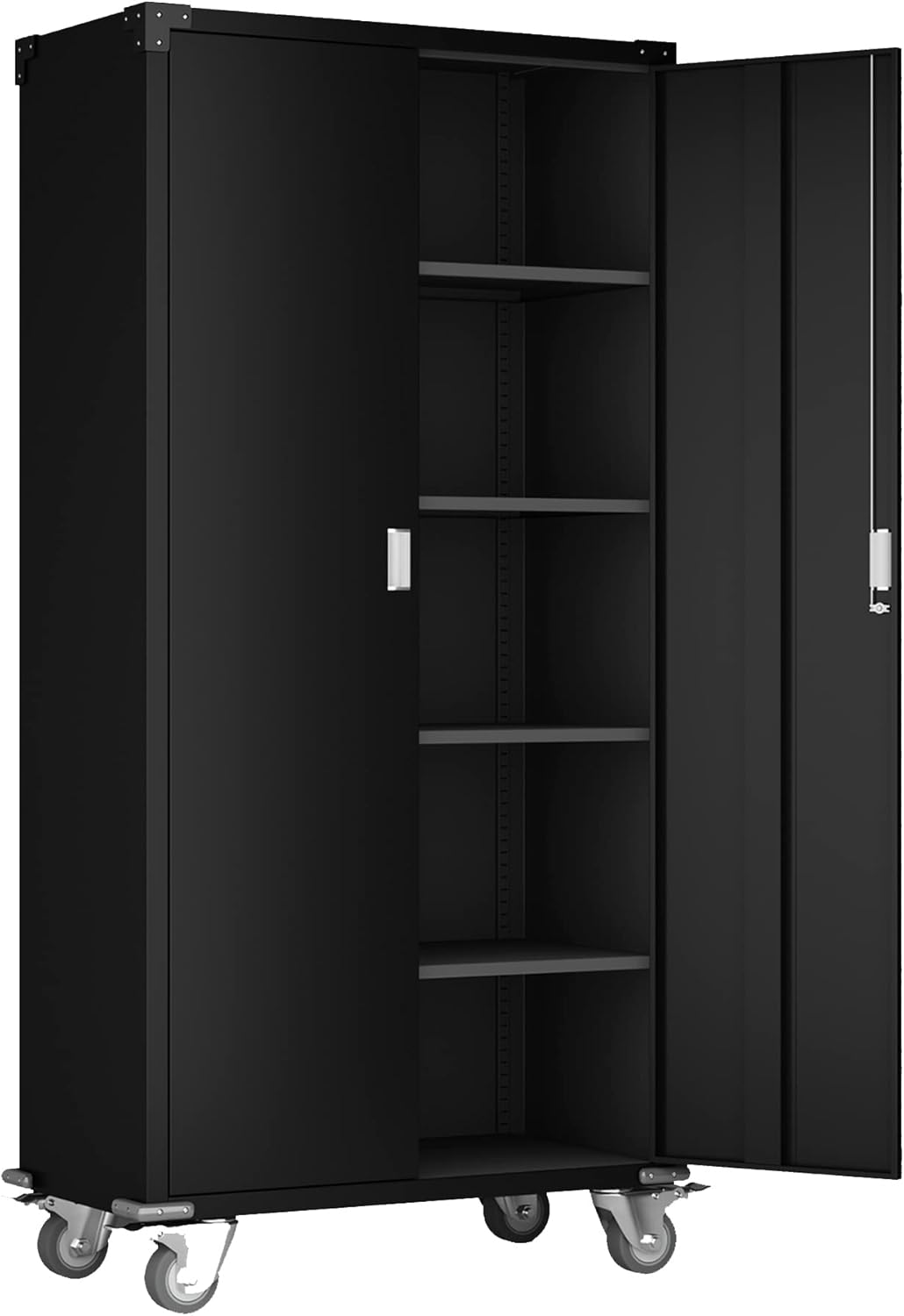Metal Rolling Storage Cabinet with Wheels, 72'' Utility Storage Files Cabinet with Height Adjustable Shelves, Steel Tall Cabinet U41578