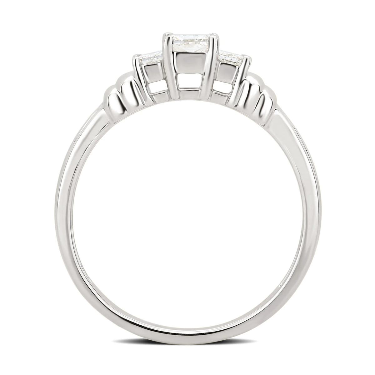 14K White Gold 3 Stone Princess Diamond Engagement Ring F452