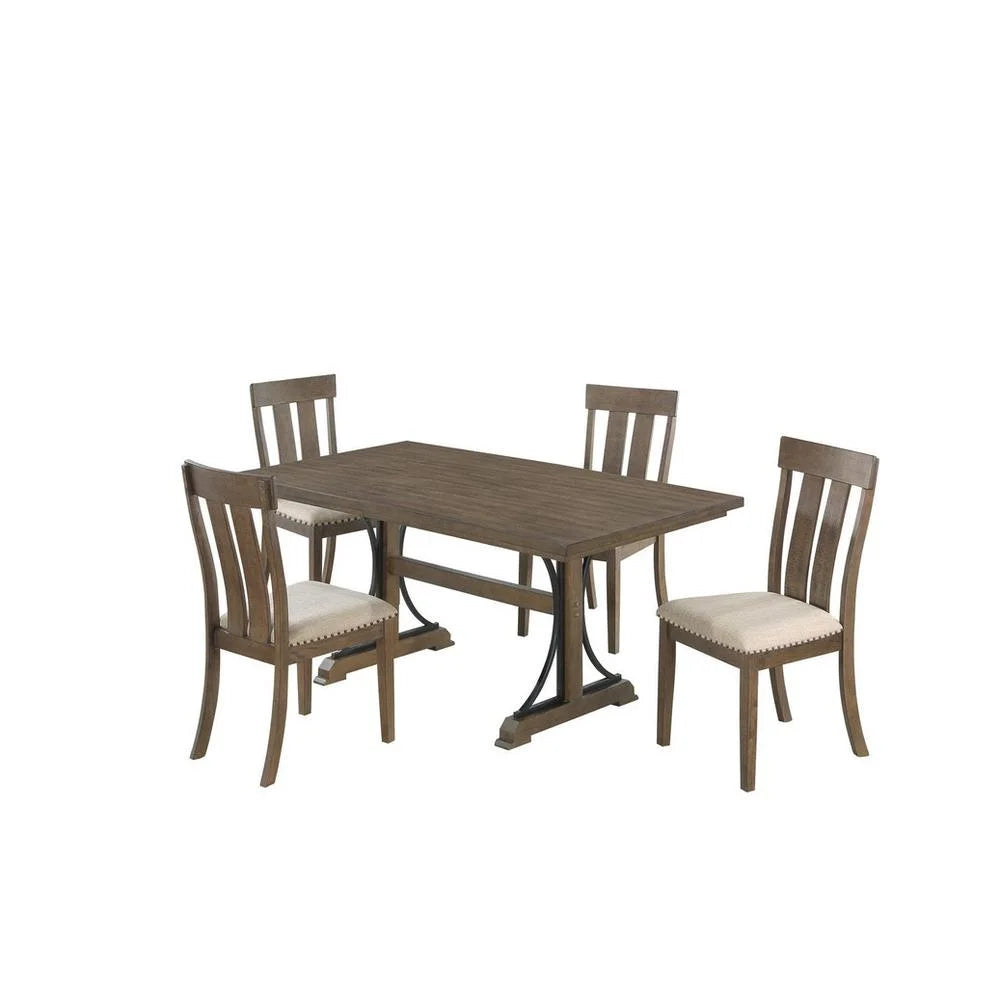 Brown Oak 5 Piece Dining Table Set with 4 Side Chairs O426268