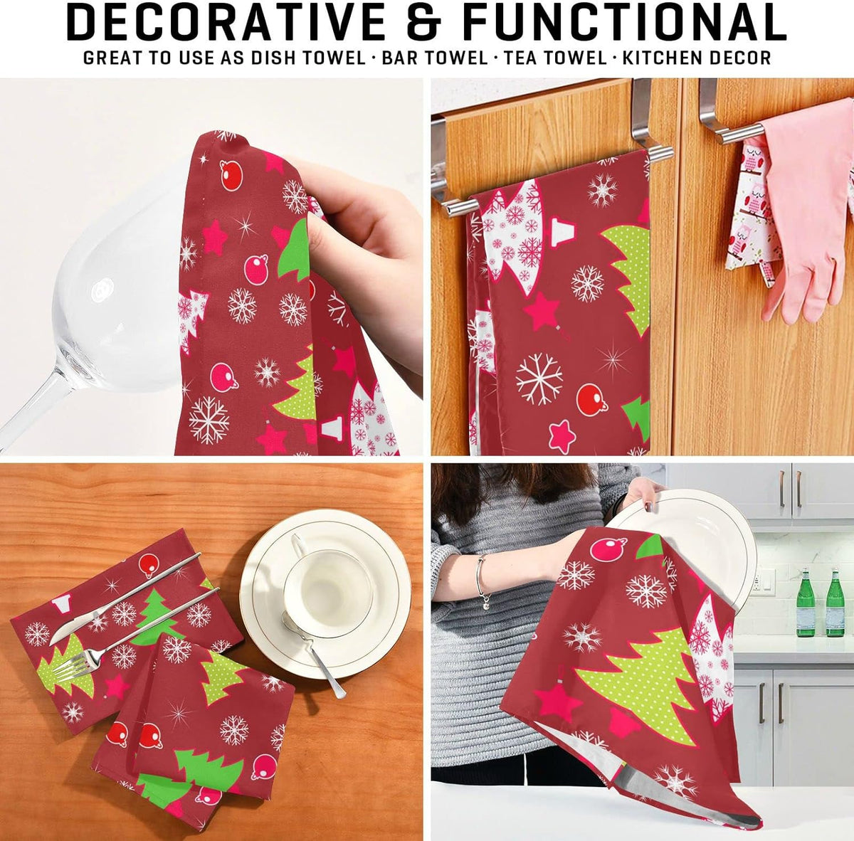 Red Green Kitchen Towels Set of 6 Dishcloths 28'' x 18'' X956