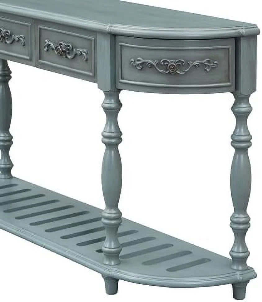 Retro Curved Console Table with 2 Top Drawers and Solid Wooden Frame P39818