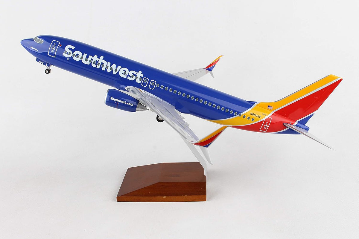 Blue 1/100 Scale Airplane Model with Wood Stand S675523