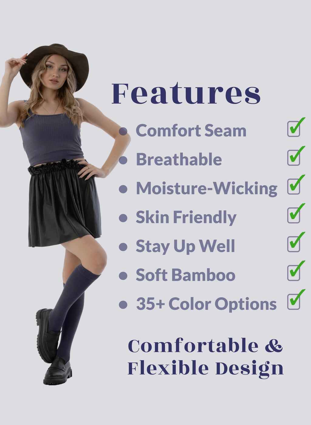 Charcoal Grey 4 Pairs Bamboo Knee High Socks Z368