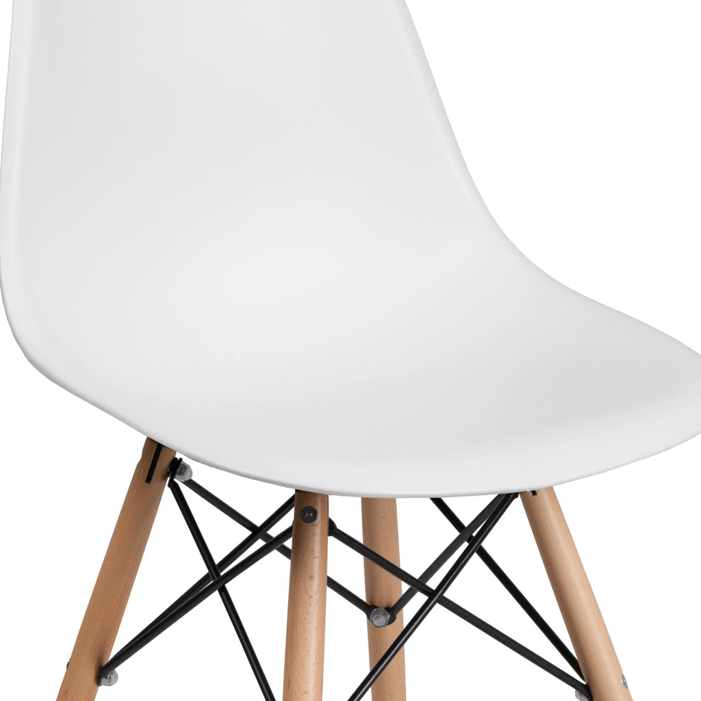 White Plastic Chair with Wooden Legs T9242