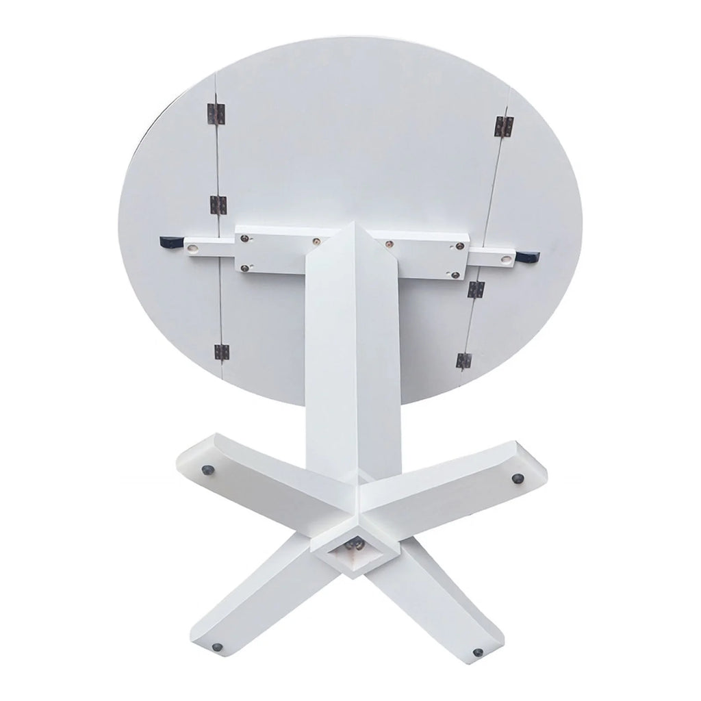 42" Round Solid Wood Dual Drop Leaf Pedestal Dining Table in White C84822