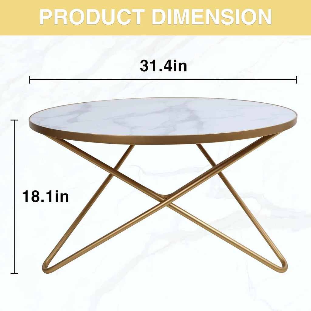 Round Coffee Table with White Faux Marble Top M2476