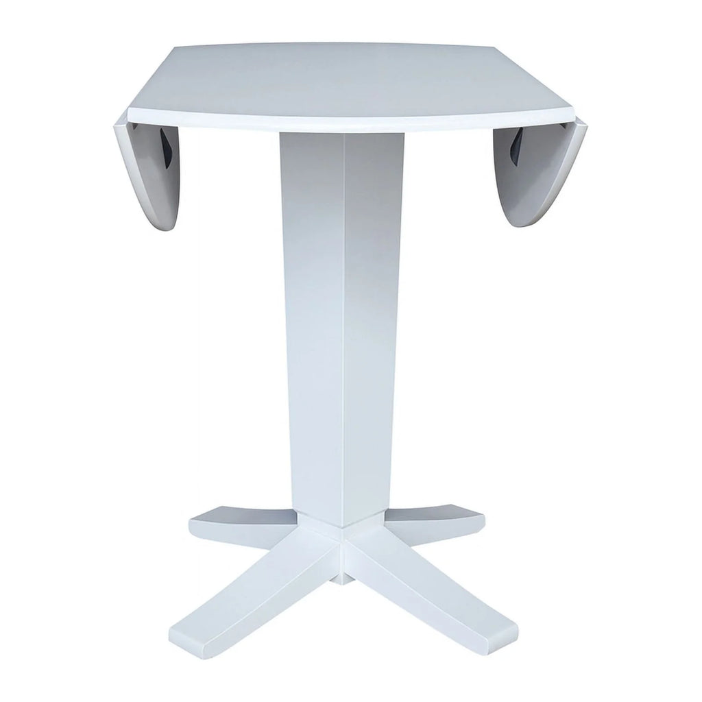 42" Round Solid Wood Dual Drop Leaf Pedestal Dining Table in White C84822