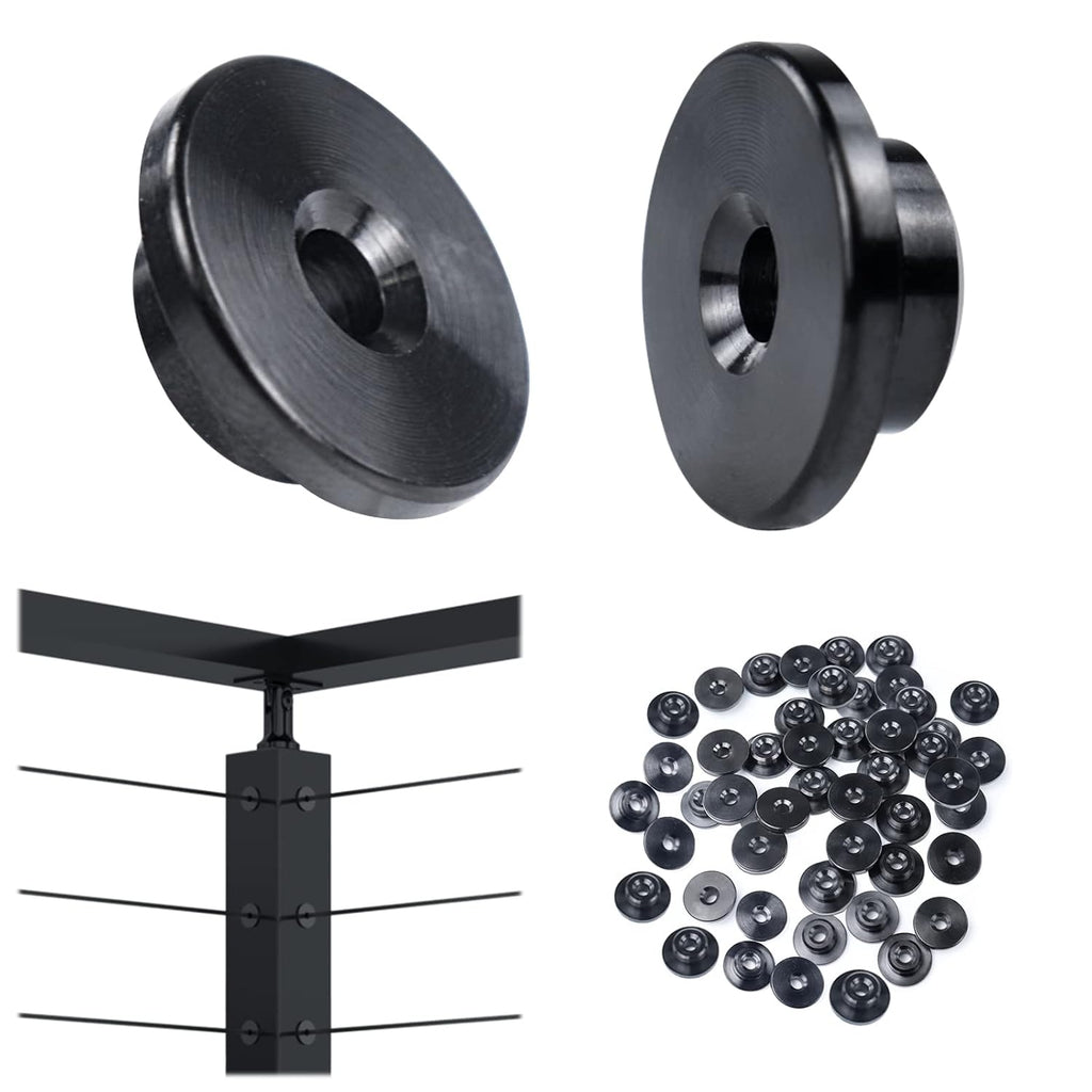 Black Cable Railing Kit 1/8 Sleeves Washer Insert Plug for Wire Rope Metal Posts T316 Stainless Steel Deck Balcony Q9145
