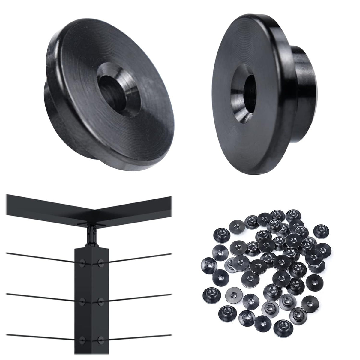 Black Cable Railing Kit 1/8 Sleeves Washer Insert Plug for Wire Rope Metal Posts T316 Stainless Steel Deck Balcony Q9145