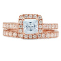 2.01 ct Princess Cut Blue Simulated Diamond 18k Rose Gold Ring Band Set Size 3.5 A162