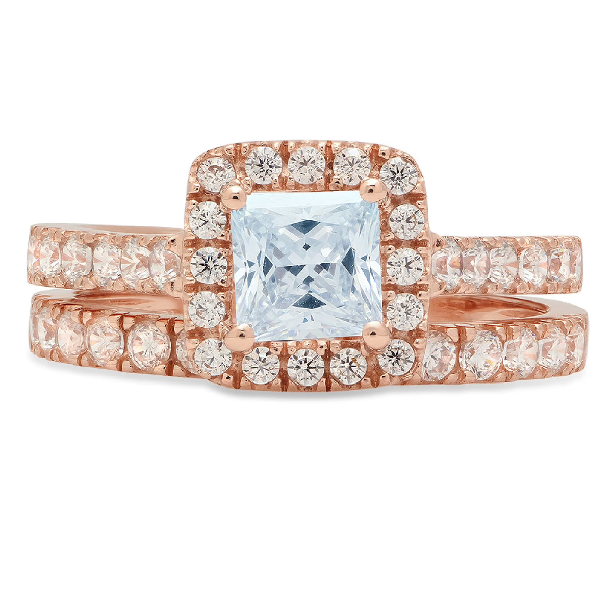 2.01 ct Princess Cut Blue Simulated Diamond 18k Rose Gold Ring Band Set Size 3.5 A162