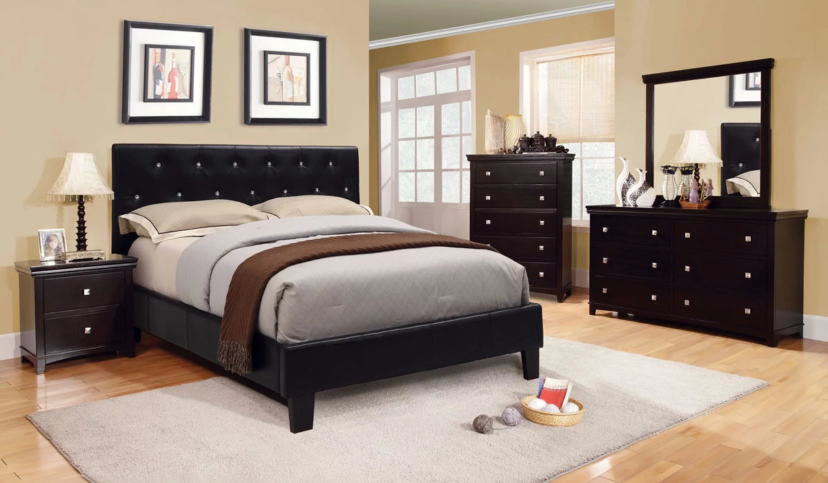Black Eastern King Size Leatherette Tufted Platform Bed F6966