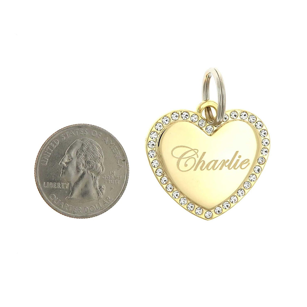 Custom Engraved Gold-Plated Heart Rhinestones Pet ID Tag Y256