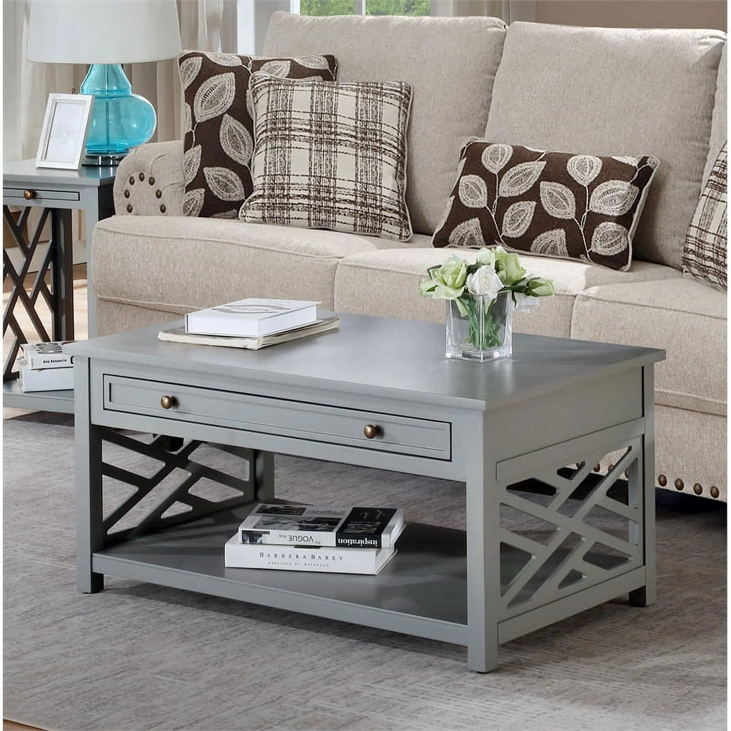 Gray Wood Coffee Table and Two End Tables Set of 3 V38336