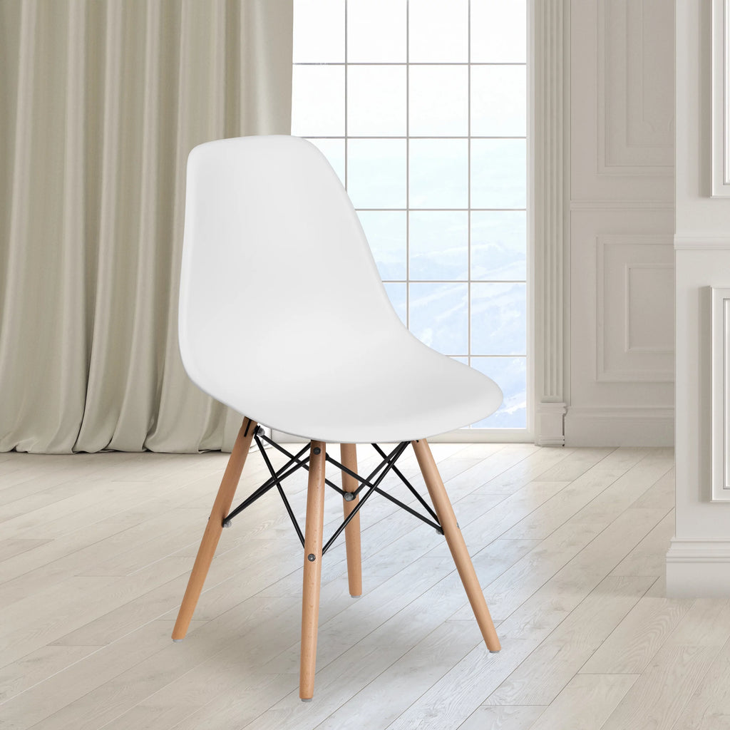 White Plastic Chair with Wooden Legs T9242