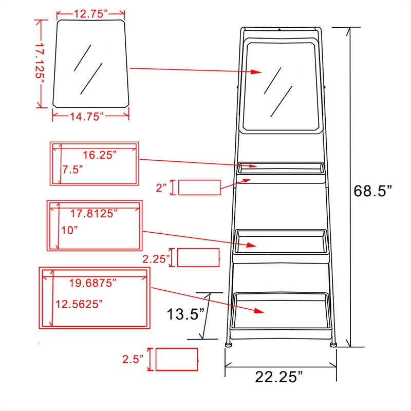 Metal and Wood Three-Tier Ladder Shelf Bookcase O675
