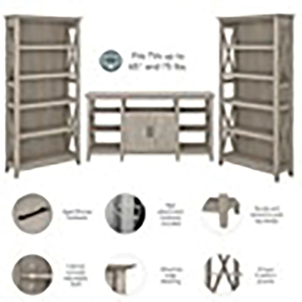 Tall Wood TV Stand with 2 Bookcases V90206