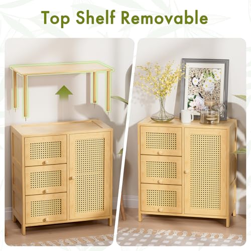 Bamboo Rattan Sideboard Cabinet with Adjustable Shelf K877