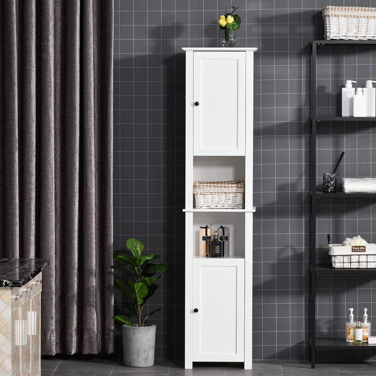 White Freestanding Bathroom Storage Cabinet with 2 Cupboards Y5314