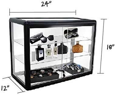 Black Tempered Glass Display Showcase with 2 Shelves Q167