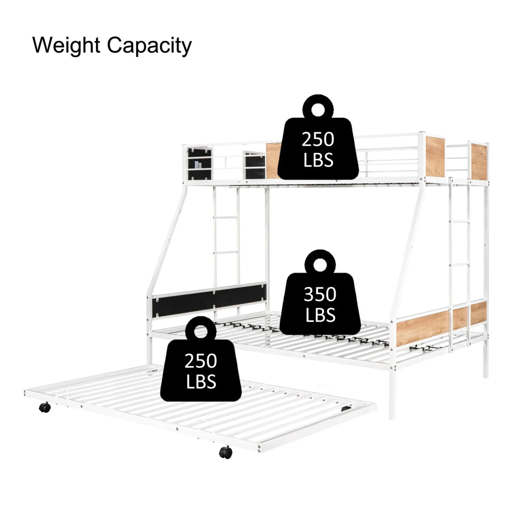 Twin Over Twin Full Metal Bunk Bed Frames with Trundle & Two-Side Ladders M4019