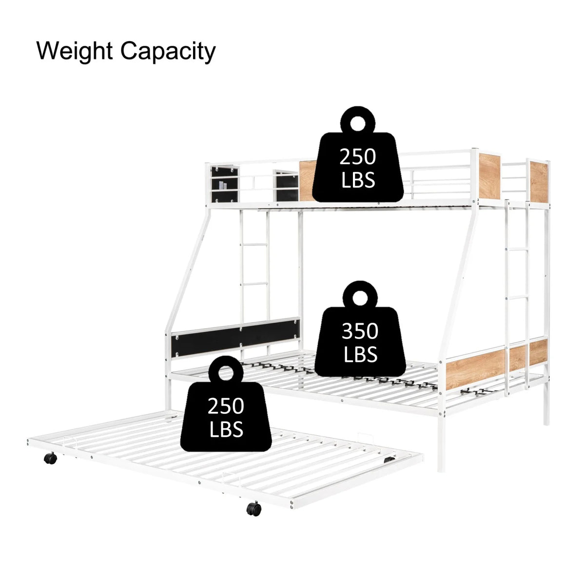 Twin Over Twin Full Metal Bunk Bed Frames with Trundle & Two-Side Ladders M4019