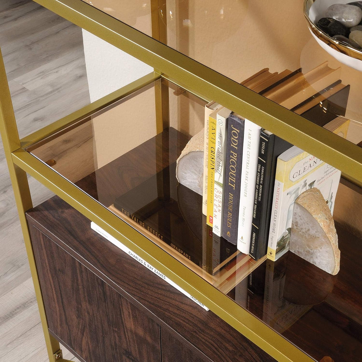Bookcase with Doors, Rich Walnut Finish O75790