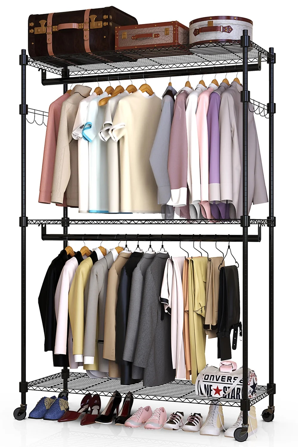 3 Tiers Heavy Duty Rolling Garment Rack with 2 Rods B95363