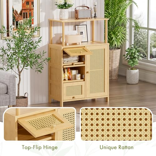 Bamboo Rattan Sideboard Cabinet with Adjustable Shelf K877