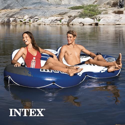 Inflatable Floating Lounge with Built-in Cup Holders and Grab Handles, Blue M500
