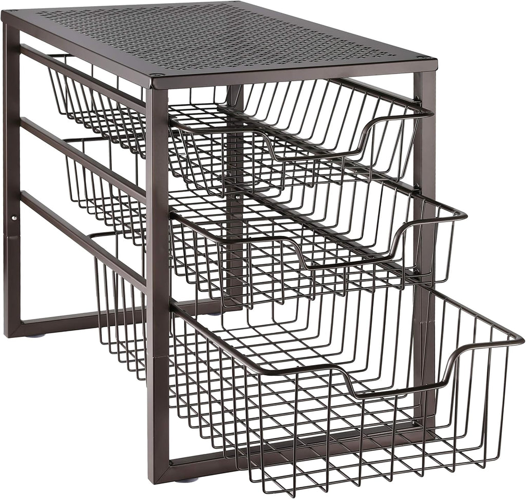 White 3-Tier Under Sink Cabinet Organizer with Sliding Storage Drawer K27235