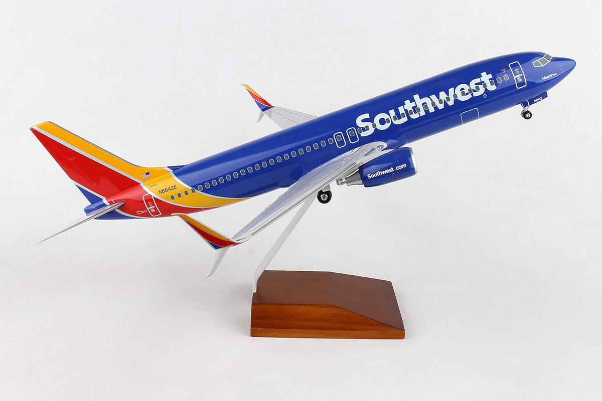 Blue 1/100 Scale Airplane Model with Wood Stand S675523